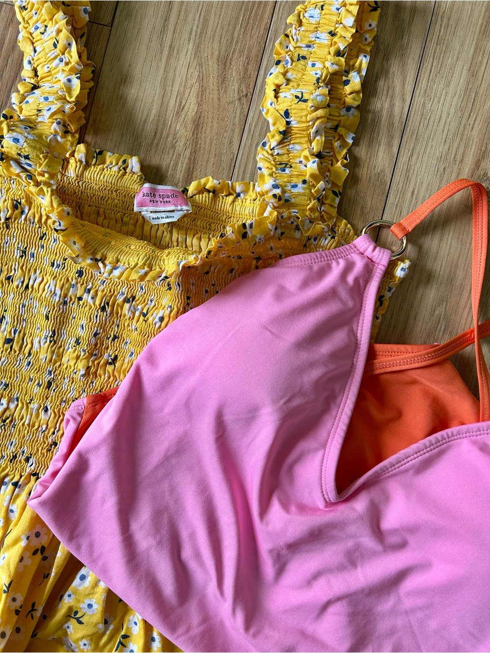 kate spade bundle yellow floral smocked shirt and pink & orange swimsuit